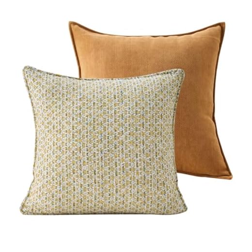 Homie Living Luxury Tweed & Chenille Throw Pillow Covers – Set of 2 (18" x 18") with Soft and Luxurious Textures Decorative Throw Pillows for Couch, Bed, and Home Decor (Yellow)
