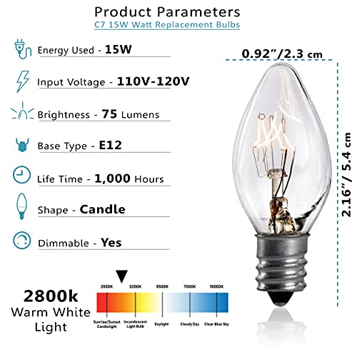 Salt Rock Lamp Bulb 10 Pack + 2 Free 15 Watt Replacement Bulbs For Himalayan Salt Lamps & Baskets, Chandeliers, Scentsy & Wax Warmers, Night Lights. Incandescent E12 Socket With Candelabra Base, C7 #TOP2