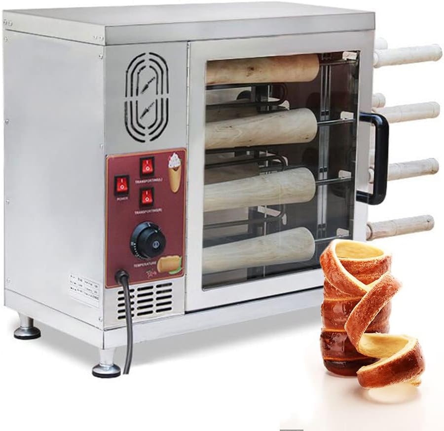 Commercial Chimney Cake Oven, 3000W Electric Ice Cream Cone Machine with 8 Baking Rollers, 0°C~300°C Temperature Range