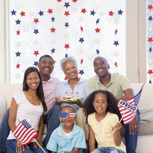 Image of Patriotic Star Garland Red White and Blue Banner Streamers - 59 FT 6 Strands - Patriotic Decorations for 4th of July, 250th Anniversary, Independence Day, Labor Day, Veterans Day