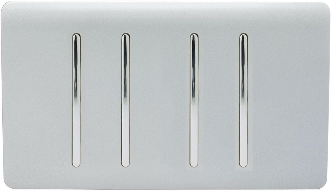 Trendi 4 Gang (2 Way & 3xIntermediate) Glossy 10 Amp Rocker Light Switch Silver