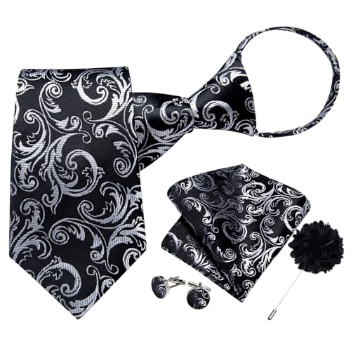 Image of DiBanGu Mens Zipper Tie Silk Pre-Tied Necktie with Gift Box
