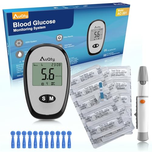 AuQty Blood Glucose Monitor With Individually wrapped Blood Glucose Test Strips Blood Sugar Meter With Hypo & Ketone Warning Glucometer -in mmol/L