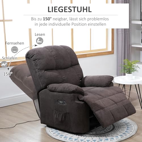 HOMCOM Elektrisch Fernsehsessel Relaxsessel mit Aufstehhilfe, Liegefunktion, USB-Anschluss, Gepolstert TV-Sessel mit Fußablage, Seitentasche, Braun – Bild 7