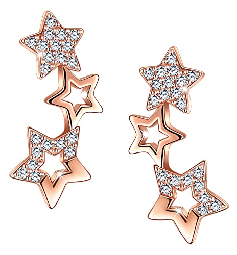 MICGIGI Pendientes de plata de ley 925 para mujer, tres estrellas, circonitas, pendientes, Plata Cover