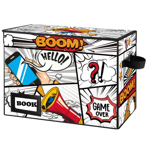Comic Book Storage, Comic Book Box, 15.8″ X 7.8″ X 11.8″, Collapsible Comic Short Box, Holds 160-180 Comic Book, Heavy Duty Comic Book Bin Container Holder Shelf (Cartoon Speakers)