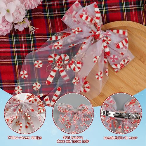Pinzas para el cabello con moño navideño de bastón de caramelo, accesorios para el pelo rojo y blanco, ideal para fiestas, fotos y regalos (1 unidad) miniatura 3
