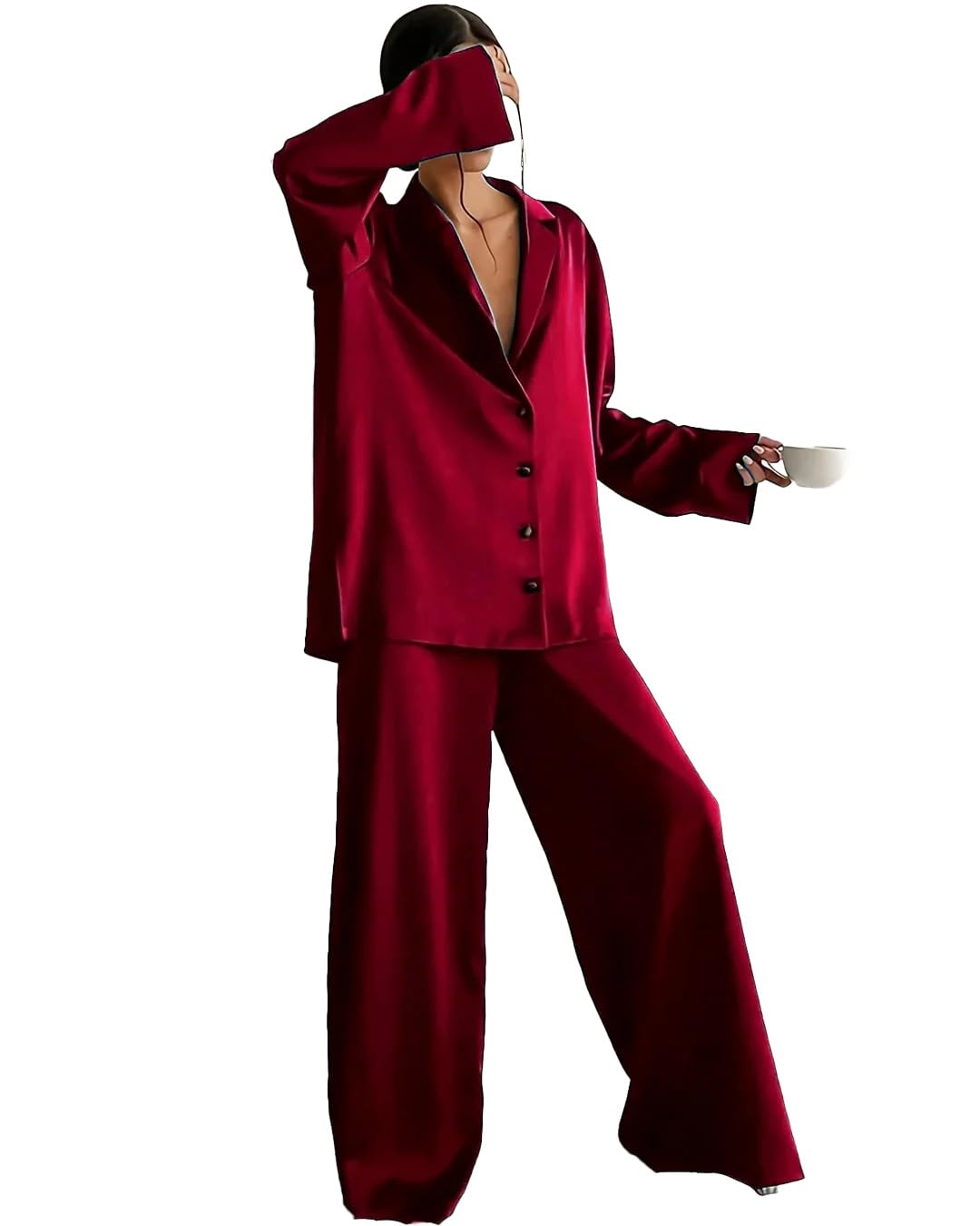 DAISYSILK Womens Oversized Silk Pajama Set 2 Piece Relaxed Fit Loungewear Soft and Breathable