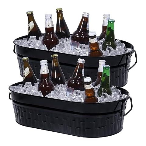 2Pack Galvanized Beverage Tub,Large Ice Bucket Champagne Bucket with Handle Ice Bucket for Parties Bar Picnic,Metal Containers Planter for Garden Yard(Black) Cover