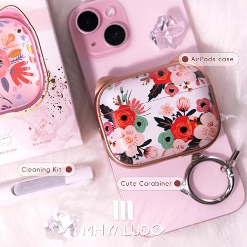 Image of for AirPods Pro 2 Case with Cleaning Kit, Cute Cat Ear Print Design & Cute Buckle for Girls, Phone Holder & Top Safe Lock Buckle Design for AirPods Pro 2nd /1st Gen case, Rose Gold Flower