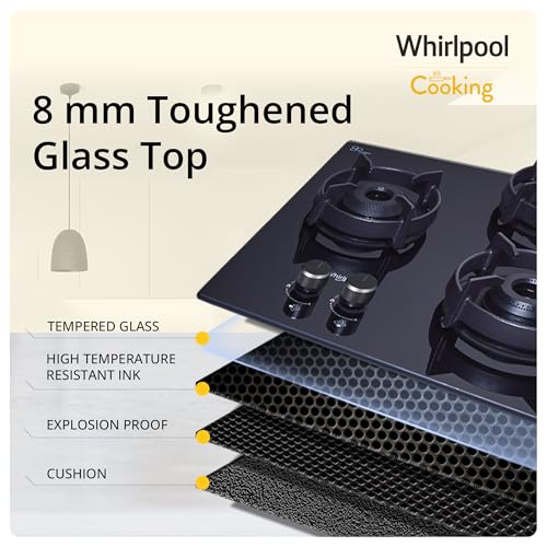 Image of Whirlpool 70cm 4 Burner Auto Ignition Hob | EVOLVE HYBRID HD 704 BRASS EC | SABAF Brass Burners | 8mm Toughened Black Glass | 10-Year Glass & 5-Year Burner & Valve Warranty