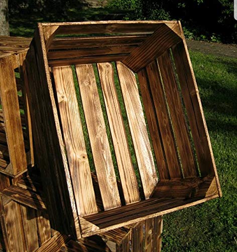 Kontorei® geflammte/braune Apfelkisten 50cm x 40cm x 30cm 4er Set Holzkisten Weinkisten Obstkiste Kiste Box Cover