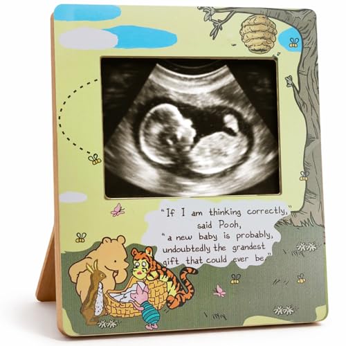 Wooden Ultrasound Picture Frame - Classic Bear & Friends Design, First Baby Announcement Sonogram Keepsake, Milestone Sign for Nursery Decor, Shower Gift & Decoration for New Parents