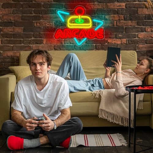 Image of Arcade Neon Sign for Wall Decor Gamer LED Light Up Sign for Game Room Gaming Neon Lights for Boys Bedroom Man Cave Garage Party Birthday Cool Gifts for Gamers Men Teen Boys Size 15.7*12.6in(GLND381)