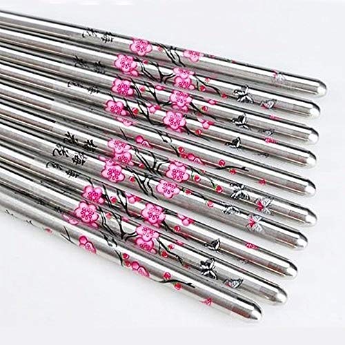 Palillos de acero inoxidable 5 pares reutilizables vajilla de cocina sushi comida 2