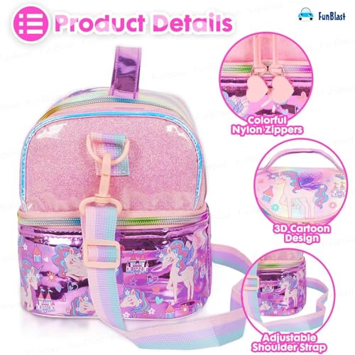 Image of FunBlast Insulated Lunch Bag for Kids - Leakproof Tiffin Bag with Shoulder Strap, Spacious, Durable and Easy to Clean, Lightweight Lunch Box Carry Bag for School, Picnic & Travel (Unicorn)