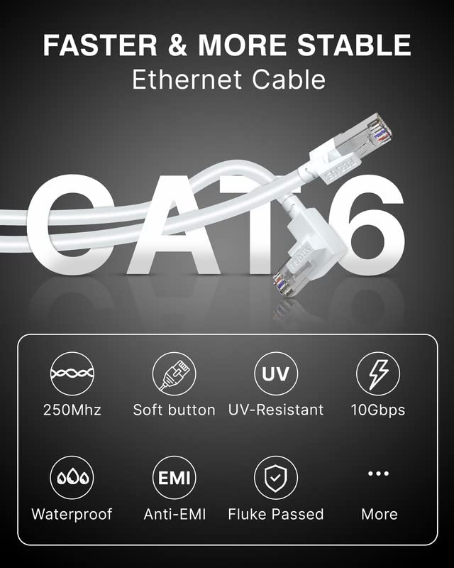Image of FEDUS Cat6 Ethernet Cable, 10 Meter L-Shape High Speed 550Mhz 10 Gigabit Speed Utp Lan Cable, Network Cable Cord Gigabit Category 6 Wires For Laptop, Personal Computer, Router, Modem, Television