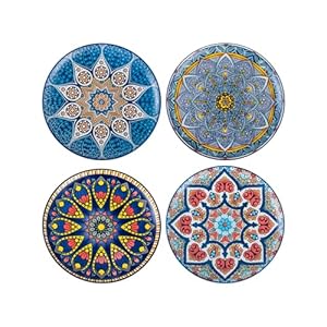 UNICASA Ceramic Dessert Plates 8.25 Inch, Colorful Salad Serving Dishes Microwave & Dishwasher Safe, Set of 4 - Mandala Style UNICASA Ceramic Dessert Plates 825 Inch Colorful Salad Serving Dishes Microwave Dishwasher Safe Set of 4 Mandala Style