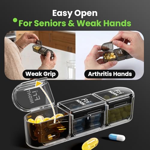Image of Pill Organizer 3X a Day, Medicine Pill Organizer 7 Day, Weekly Pill Case with 21 Compartments for Medicine, Vitamin and Supplement, Full Black