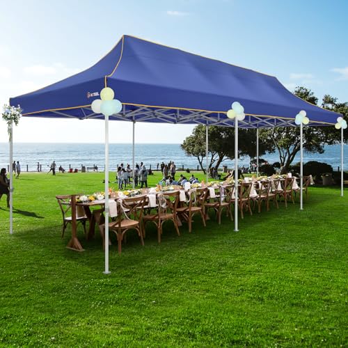 Image of HOTEEL 10x30 Heavy Duty Pop Up Canopy Tent for Parties Event Wedding Commercial Instant Canopy with Wheeled Bag, Party Tent Waterproof UV 50+&Windproof, Upgraded Thick Hexagonal Legs, Deep Blue