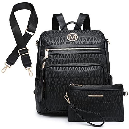 Mochila feminina moderna conversível grande mochila versátil bolsa de ombro bolsa de mão conjunto com borla, Preto - 1, Large, Mochilas de mochila