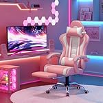 Yaheetech Gaming Chair, Video Game Chair with Massage Lumbar Support and Footrest Height Adjustable Ergonomic Computer Chair with Swivel Seat and Headrest, Pink/White - Image 2