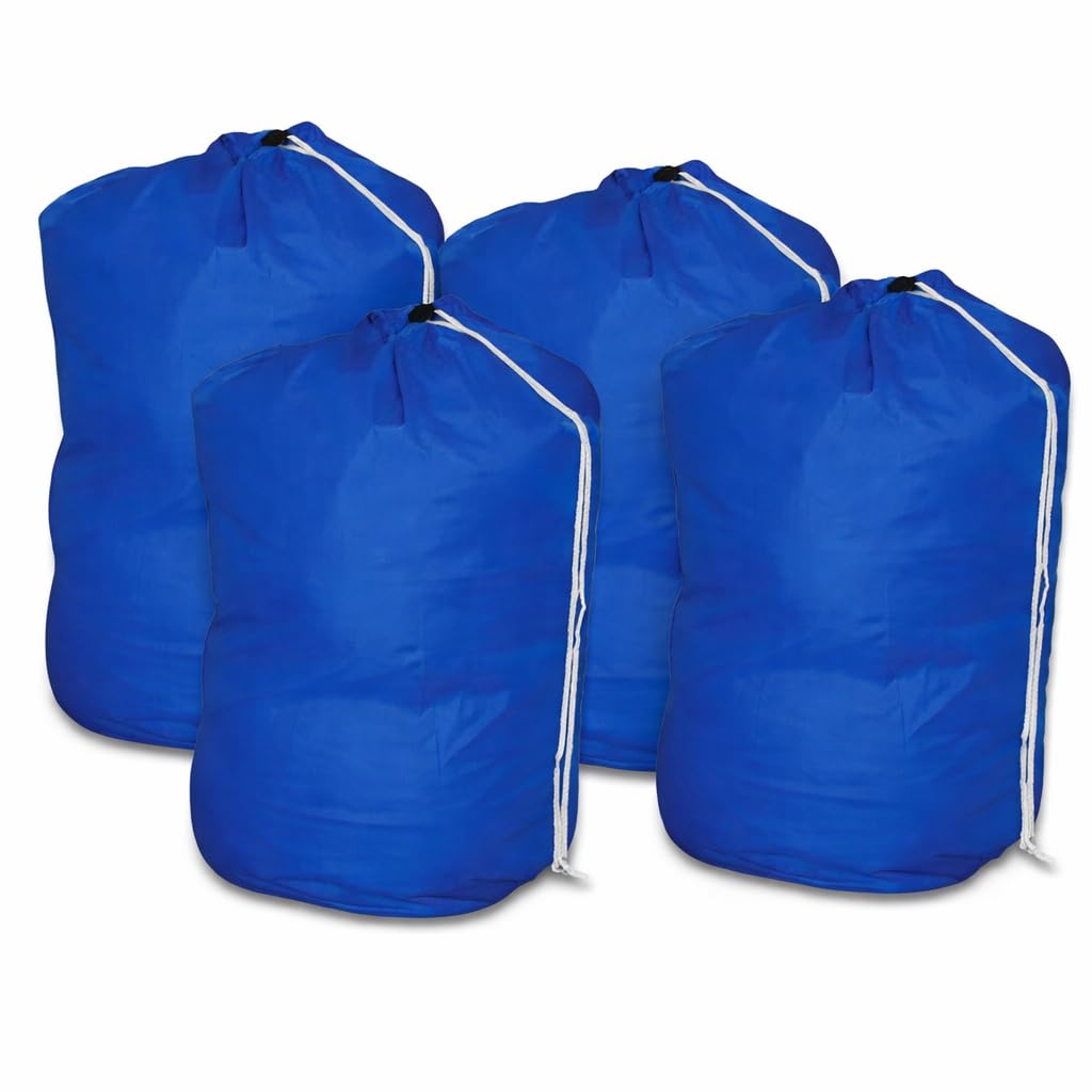 INCO-CARE Durable Laundry Bag with Drawstring and Carry Handle, Heavy Duty Reusable, Colour-Coded, Machine Washable 95°C, Blue (Pack of 4)