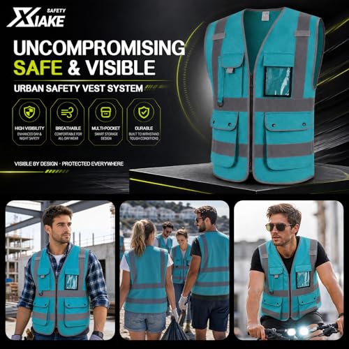Image of XIAKE Reflective Safety Vest for Men & Women High Visibility Class 2 Vest with Pockets Meets ANSI Standards