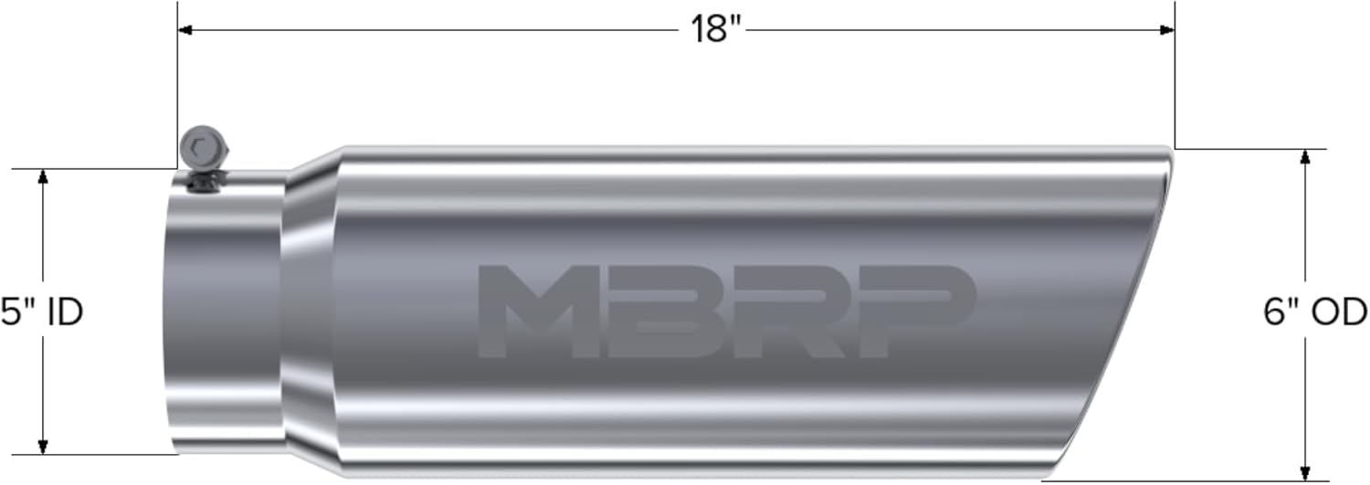 MBRP Universal Tip 6in OD Angled Rolled End 5in Inlet 18in Lgth T304 Exhaust