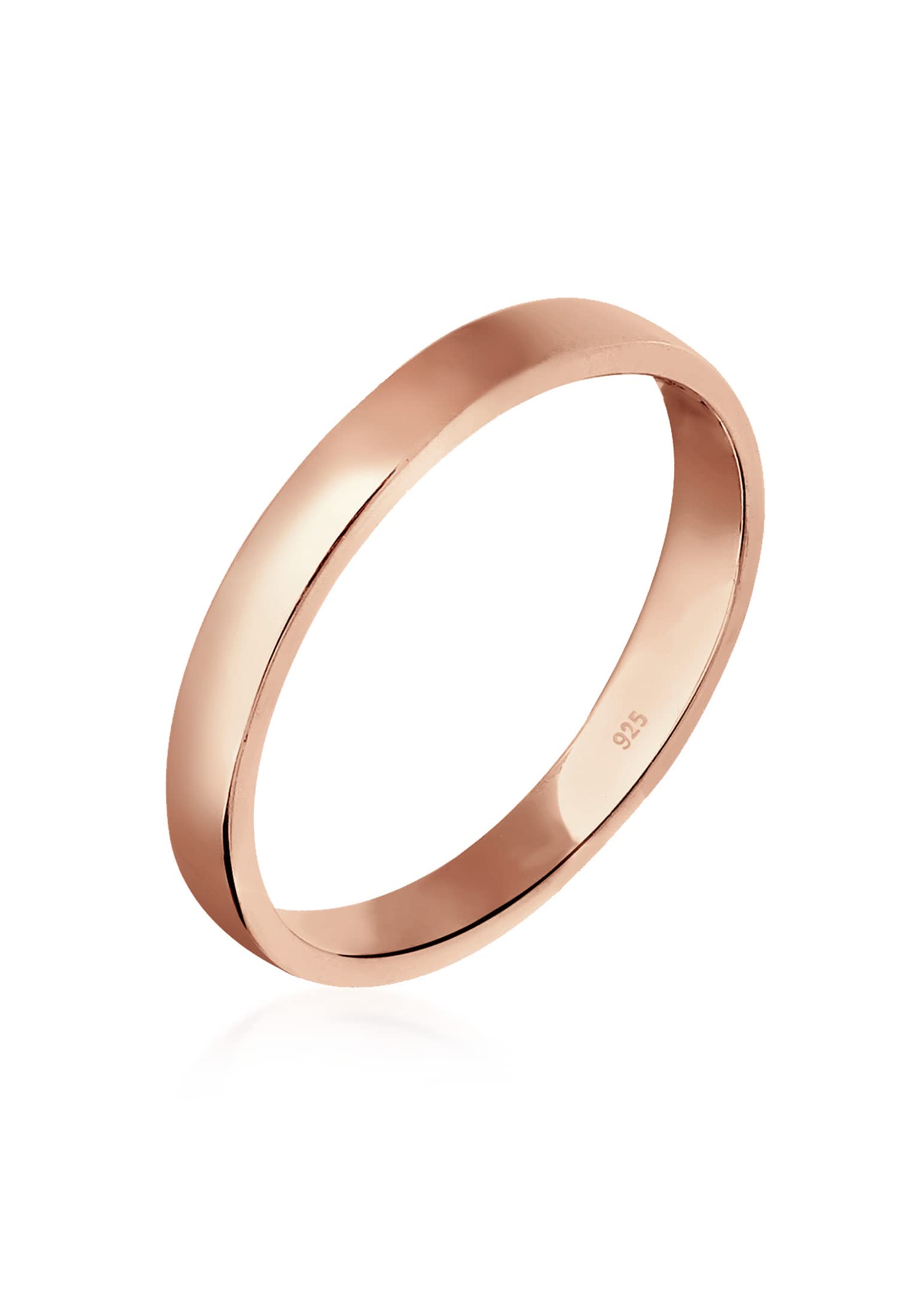 Elli Women's 925 Sterling Silver Rose Gold Plated Xilion Cut Basic Ring, Size P
