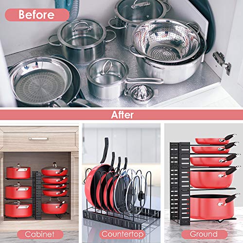 Mudeela Pots And Pans Organizer For Cabinet 8-Tier Pan Organizer Rack For Cabinet With 3 Diy Methods, Adjustable Pot Organizer Rack For Kitchen Organization & Storage, Cabinet Organizer #TOP3