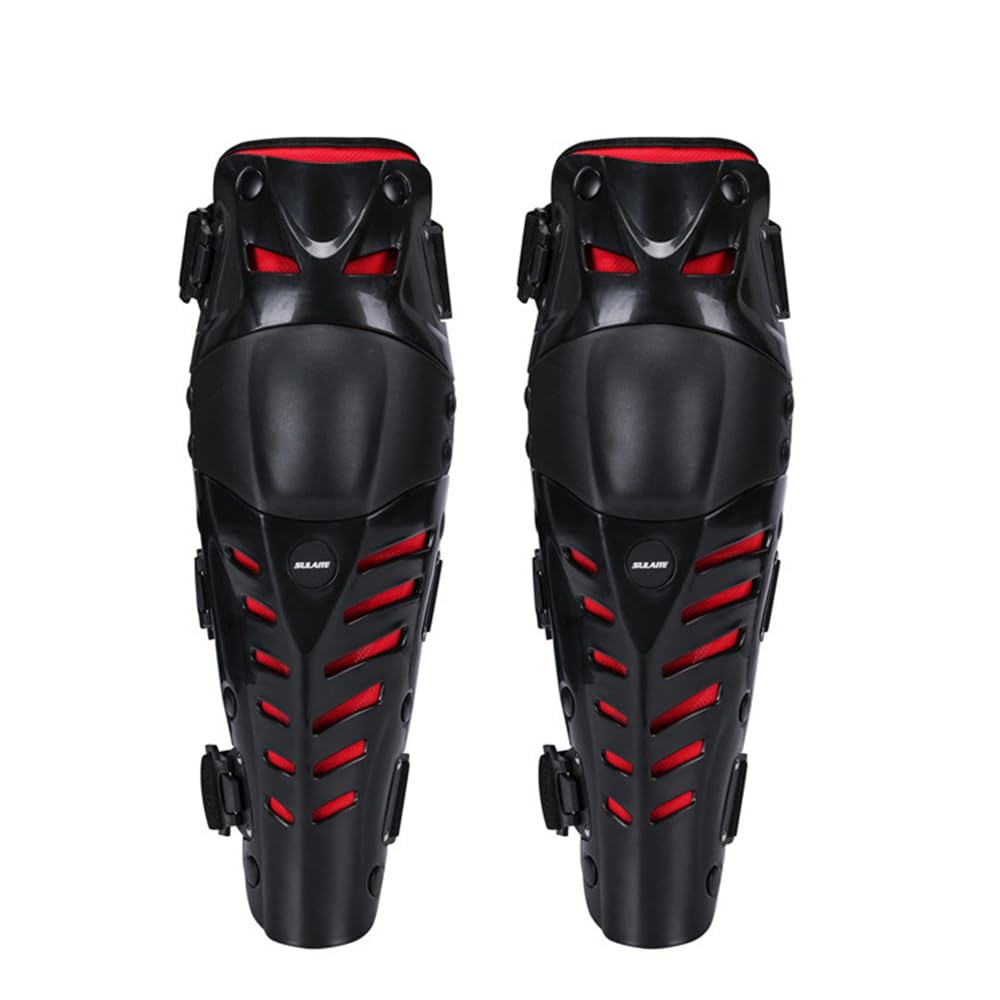 Adult Knee Pads, Adjustable Knee Protive Shin Guards for Motorcycle Mountain Bike Skiing Skating (Red)
