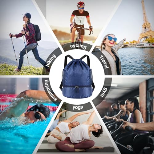 Image of 6 Pcs 6 Pcs Gym Drawstring Backpack Bulk for Men, Blue, Black | Drawstring Closure, with Shoe Compartment, Wet Proof Pocket, Lightweight, Durable Build, Gym Practice & Game-day Ready