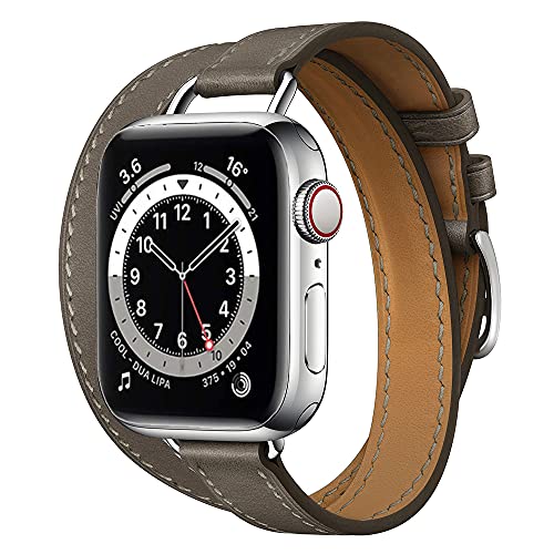 Correa Compatible con Apple Watch Band 38mm 40mm 42mm 44mm 41mm 45mm Correa de Cuero Genuino Double Tour Slim Pulsera Norraw Pulsera de Repuesto para iWatch 7/SE/Serie 6 5 4 3 2 1 Cover