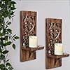 Burnt Wood Wall Sconces Set of 2 Wall Mounted Pillar Candle Holders for Christmas Decoration Rustic Wooden Scones 16 Inch Wall Decor for Living Room Bedroom