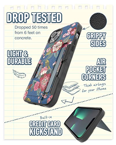Image of Smartish iPhone 14 Plus Wallet Case - Wallet Slayer Vol. 2 [Slim + Protective] Credit Card Holder w /Kickstand - Drop Tested Hidden Card Slot Compatible w /Apple iPhone 14 Plus - Flirty Flowers