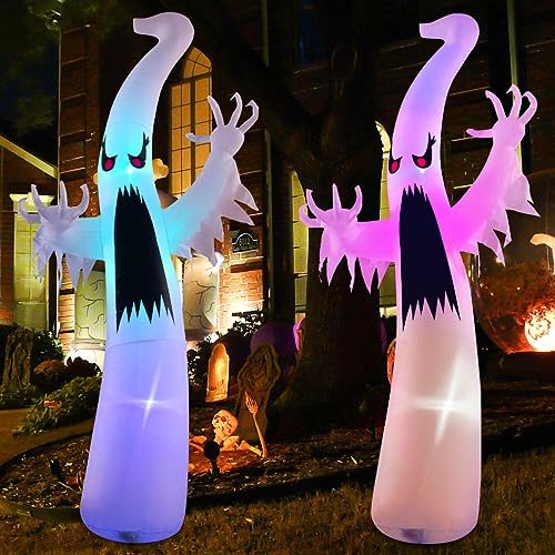 Image of GOOSH 6 FT /12 FT Halloween Inflatables Ghost Outdoor Decorations Blow Up Yard Scary Red Eye Dimming Ghost with Built-in Colorful LEDs for Garden Lawn Indoor Party Decor (12FT)