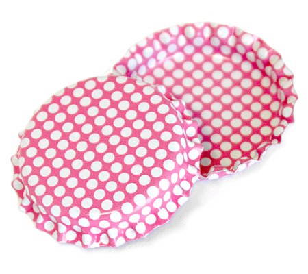 50 Hot Pink w/White Polka Dots Bottle Caps Colors Craft Linerless