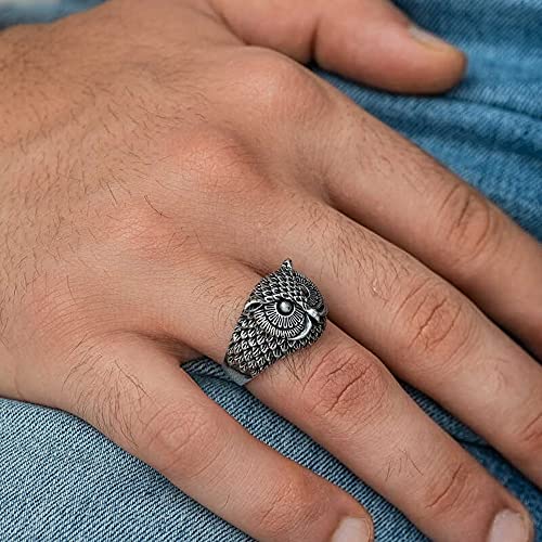Solid 925 Sterling Silver 3D Owl Figure Men's Ring3
