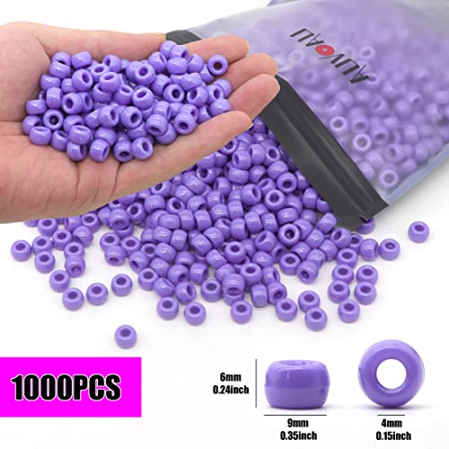 Image of 1000Pcs Pony Beads Bracelet 9mm Purple Plastic Barrel Pony Beads for Necklace,Hair Beads for Braids,Key Chain,Jewelry Making (Purple)