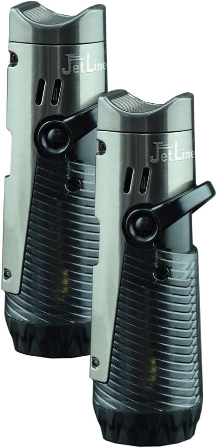 Jetline Regal (Gunmetal) Single Flame Torch Cigar Lighter with Cigar Rest, Poker, and Punch (2)