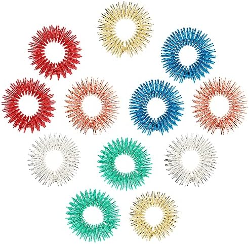 ASTER 12 Pieces Spiky Sensory Finger Rings Acupressure Ring Set Great Spikey Fidget Ring Fidget Sensory Toys for Silent Stress Reducer and Massager Improves Blood Circulation