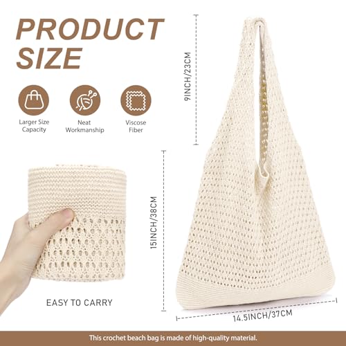 Image of KPX Crochet Tote, Beach Mesh Knitted Shoulder Bag - Large Aesthetic Hobo Bag for Women - Summer