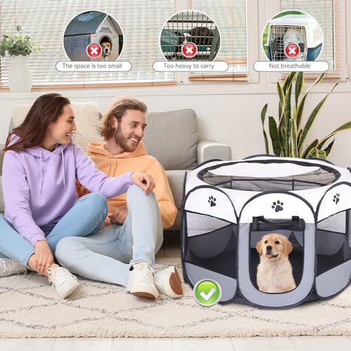 Hojalis Pet Playpen, Portable Dog Cat Playpen with Storage Bag, Foldable Indoor Outdoor Pet Fence Breathable Mesh, Kennel Soft Cage Fabric Pet Tent for Puppy Kitten Rabbit Hamster Guinea Pig (Grey) Hojalis Pet Playpen, Portable Dog Cat Playpen with Storage Bag, Foldable Indoor Outdoor Pet Fence Breathable Mesh, Kennel Soft Cage Fabric Pet Tent for Puppy Kitten Rabbit Hamster Guinea Pig (Grey)