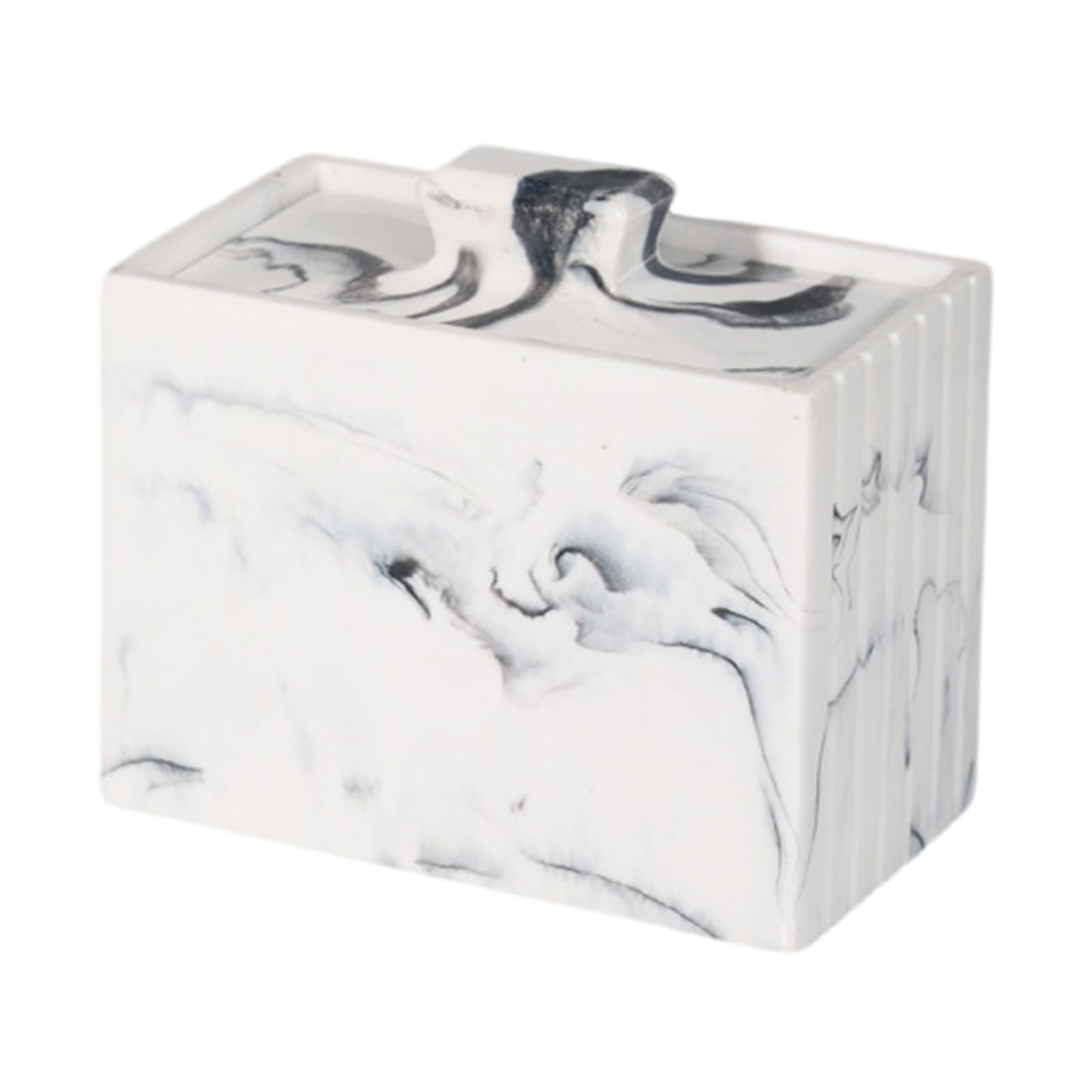 PLCPDM Resin Toothpick Holder with Dustproof Lid for Hotel Restaurant Tabletop Marble Pattern Cotton Swab Storage Case Resin Cotton Swab Organiser Box