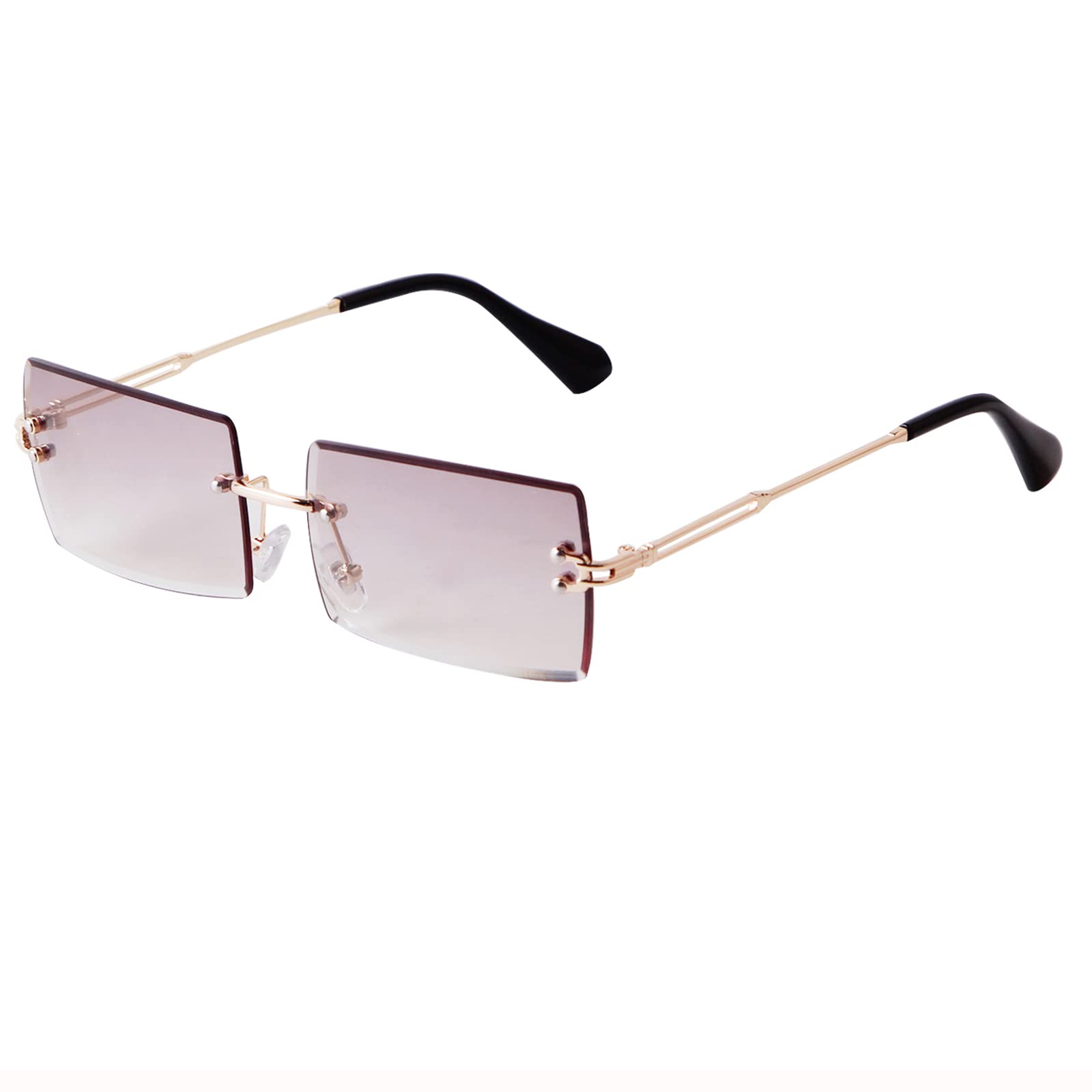 ADE WU Vintage Rimless Sunglasses for Women Men 90s Fashion Frameless Rectangle Tinted Sun Glasses Unisex Stylish