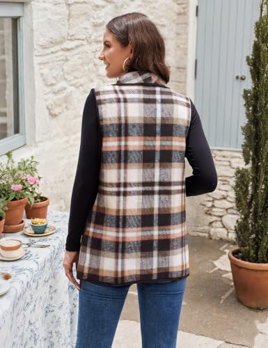 Image of YACUN Women Plaid Vest Lapel Open Front Sleeveless Cardigan