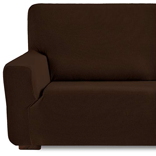 Eiffel Textile Funda de Sofa Monaco Elastica Adaptable Lisa, 94% poliéster 6% Elastano, Marrón, 3 Plazas