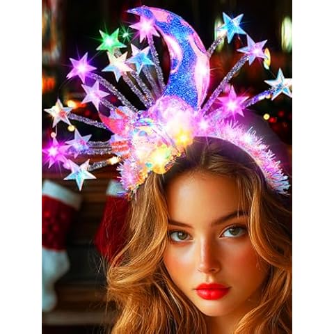 Urieo LED Headbands Light Up Star Headband Glowing Moon Headpiece Nightclub Rave Party Xmas Hair Accessories for Women Cover