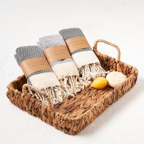 BAY LAUREL Turkish Hand Towel – Pack of 2 | Soft & Absorbent Decorative Towels for Bathroom, Hand, Face, Hair, Gym, Yoga, SPA, Kitchen & Tea | Boho Decor (Dark Gray, Diamond 15x26 Inches (Set of 2) — view 2